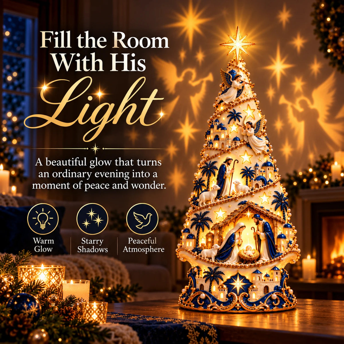 Sevair Deco Bethlehem Nativity Light-Up Christmas Tree shadow effects