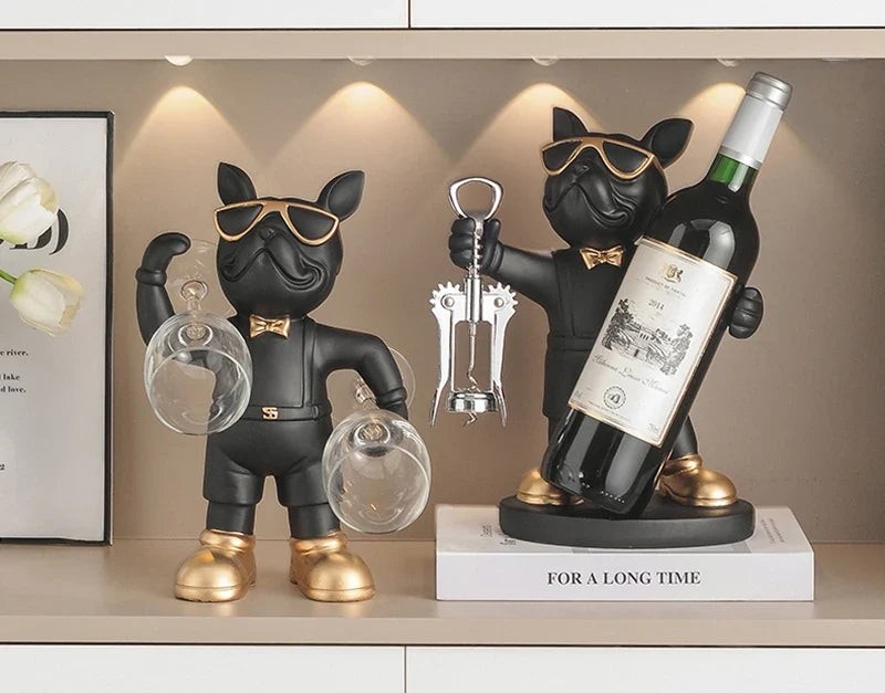 Sevair Deco Bulldog Wine Bottle and Glass Holder 16
