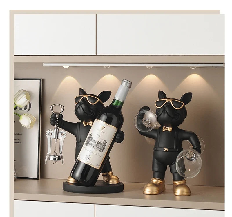 Sevair Deco Bulldog Wine Bottle and Glass Holder 18