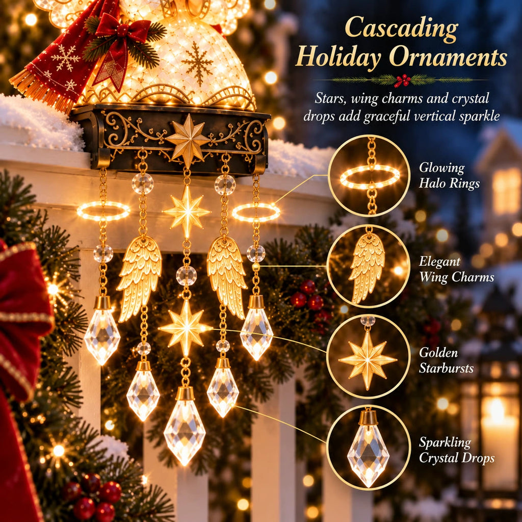Sevair Deco Christmas Angel Porch Railing Lights cascading ornaments