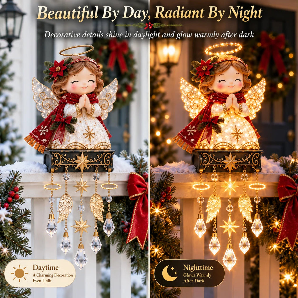 Sevair Deco Christmas Angel Porch Railing Lights day night