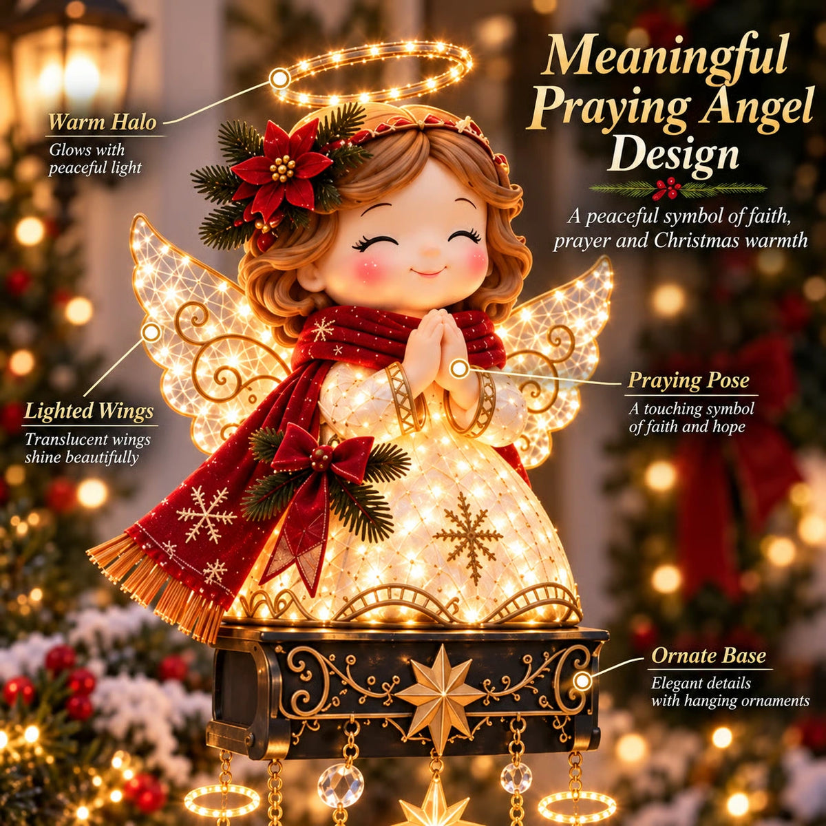 Sevair Deco Christmas Angel Porch Railing Lights praying angel