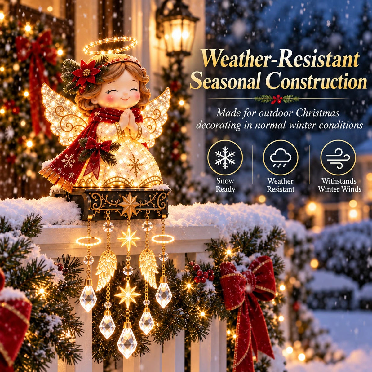 Sevair Deco Christmas Angel Porch Railing Lights seasonal display