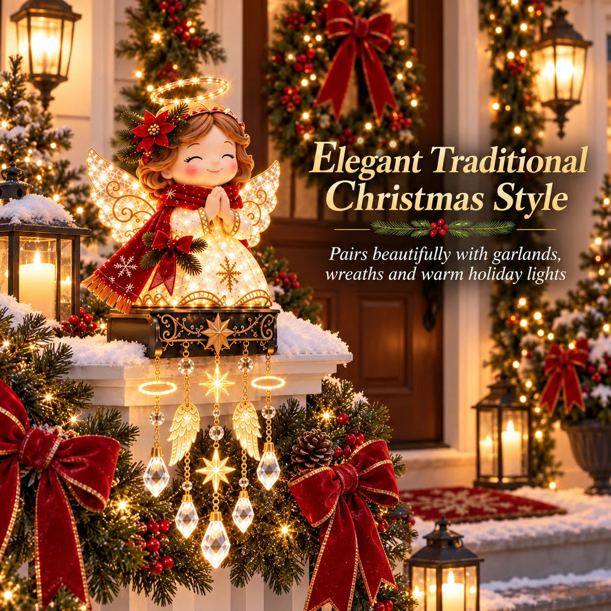Sevair Deco Christmas Angel Porch Railing Lights traditional style