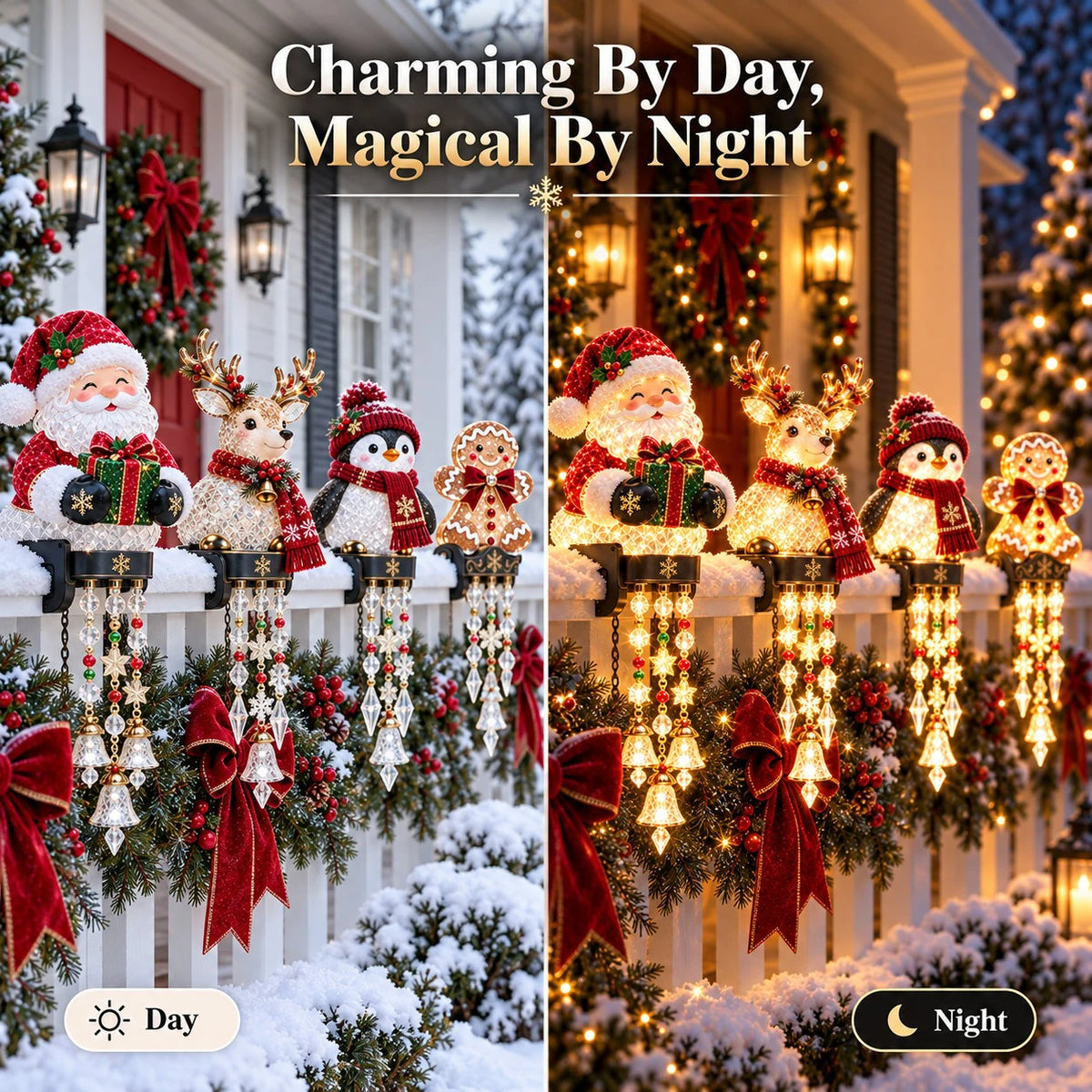 Sevair Deco Christmas Character Porch Railing Lights day night