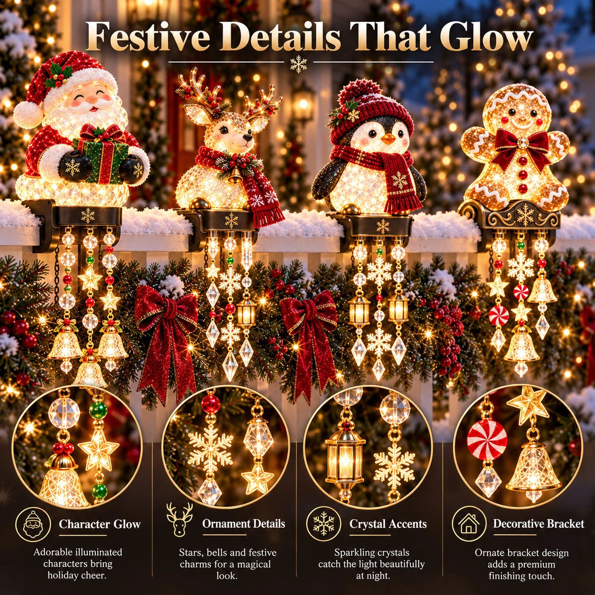 Sevair Deco Christmas Character Porch Railing Lights ornament details