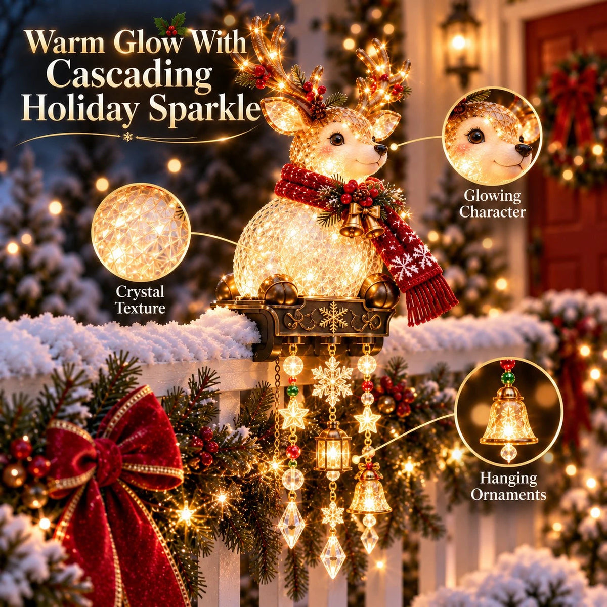 Sevair Deco Christmas Character Porch Railing Lights reindeer details
