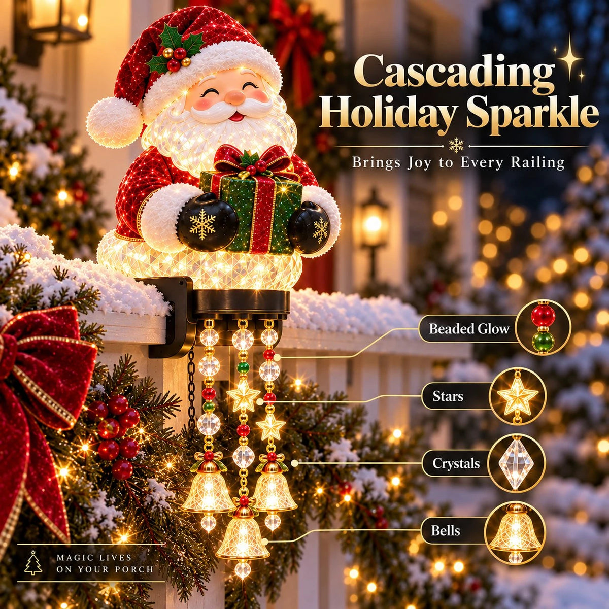 Sevair Deco Christmas Character Porch Railing Lights santa details