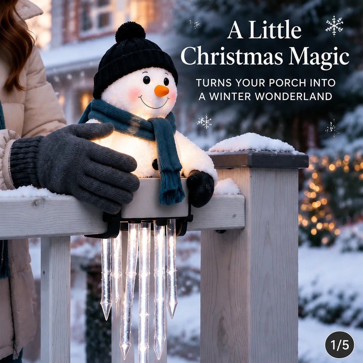 Sevair Deco Christmas Icicle Lights snowman porch