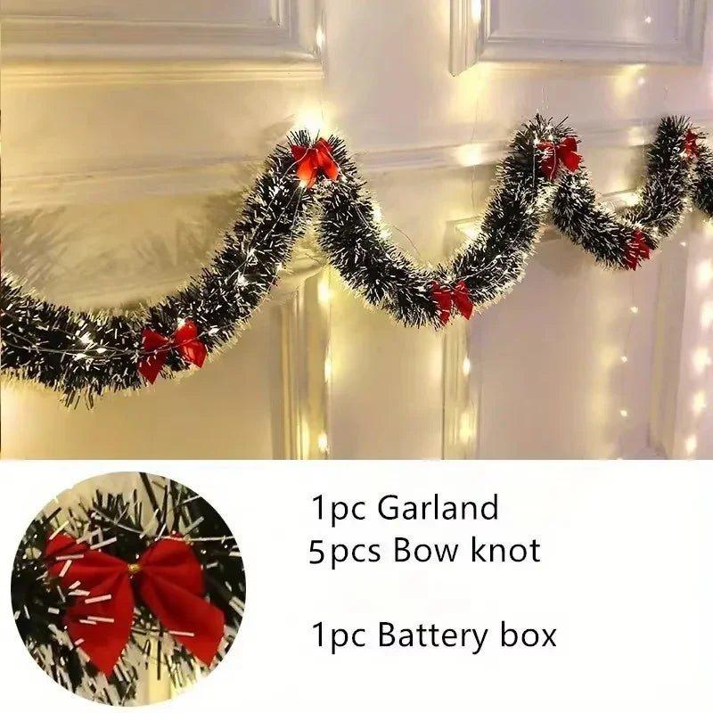 Sevair Deco Christmas Lighted Garland with Red Bows 8