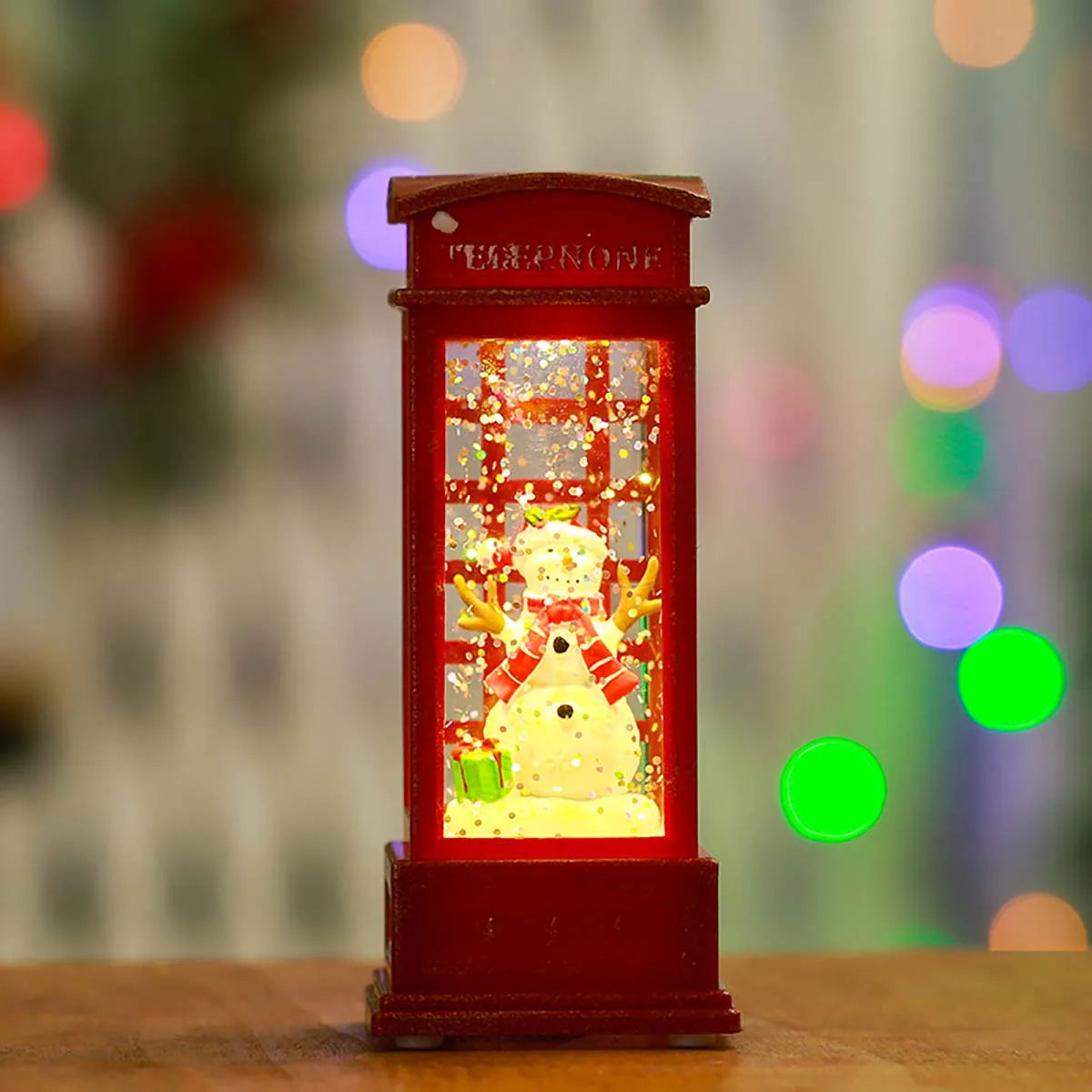 Sevair Deco Christmas Water Lantern with Swirling Glitter snowman detail