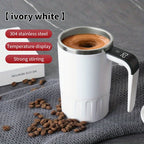 Sevair Deco Digital Self-Stirring Mug for Coffee white display