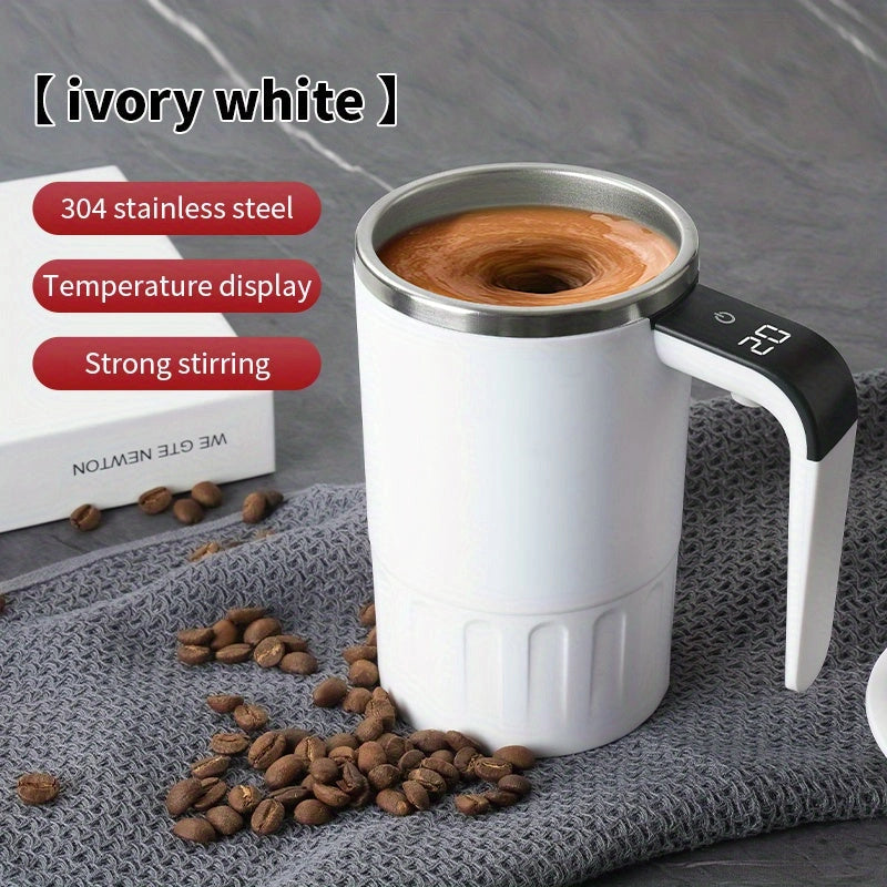 Sevair Deco Digital Self-Stirring Mug for Coffee white display
