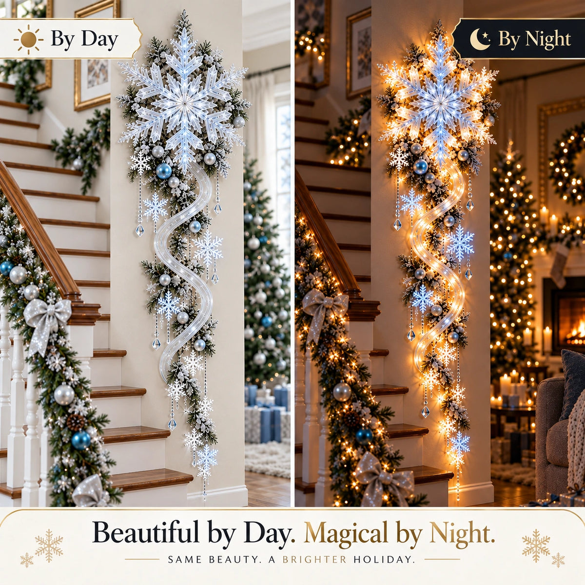Sevair Deco Giant Snowflake Cascade Christmas Wall Light day night