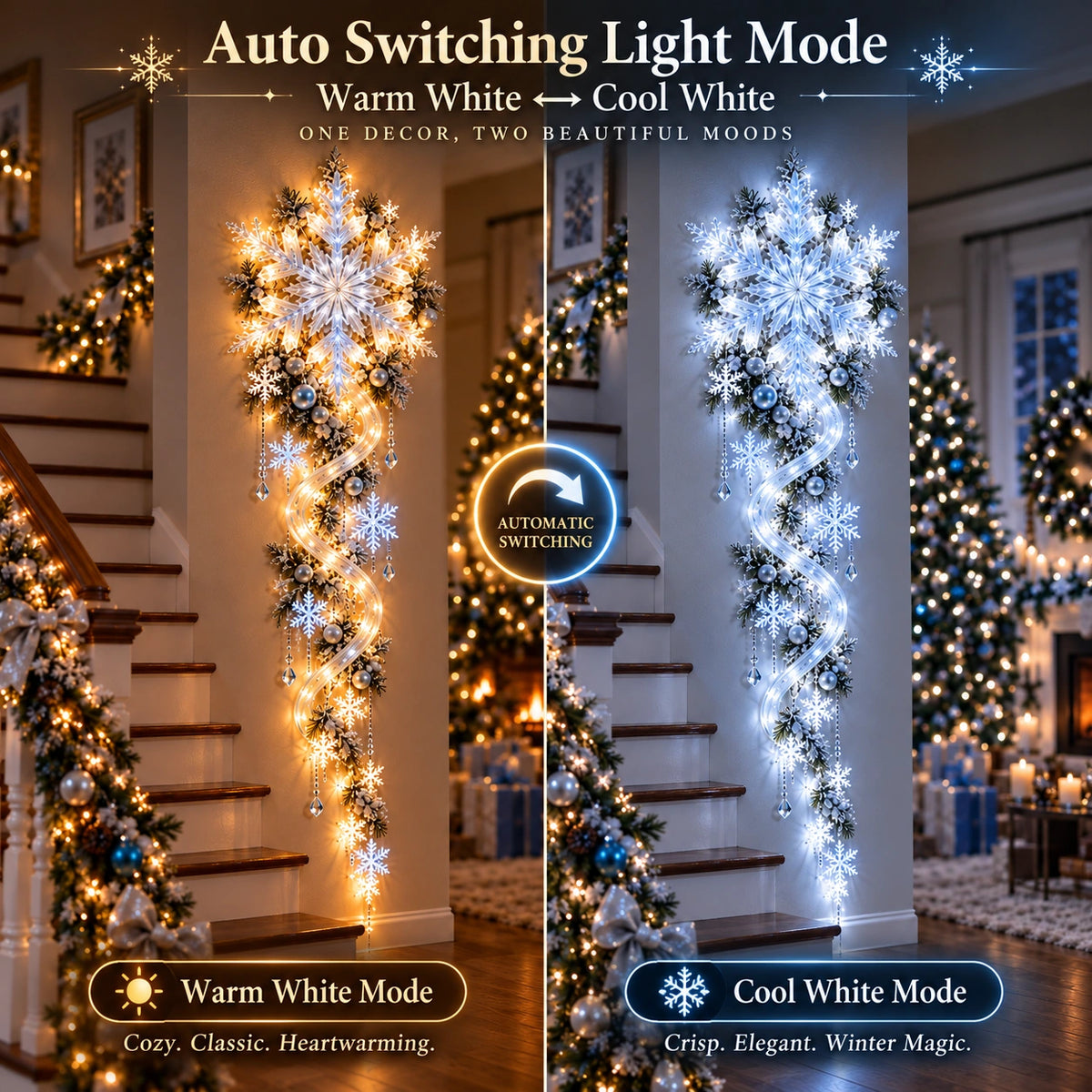 Sevair Deco Giant Snowflake Cascade Christmas Wall Light light modes