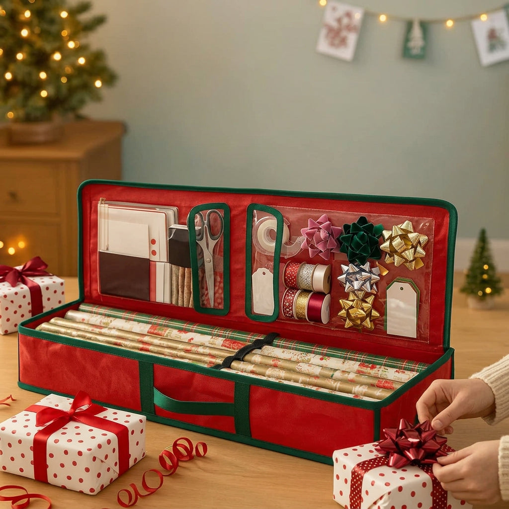 Sevair Deco Gift Wrap Organizer with Zippered Lid 1