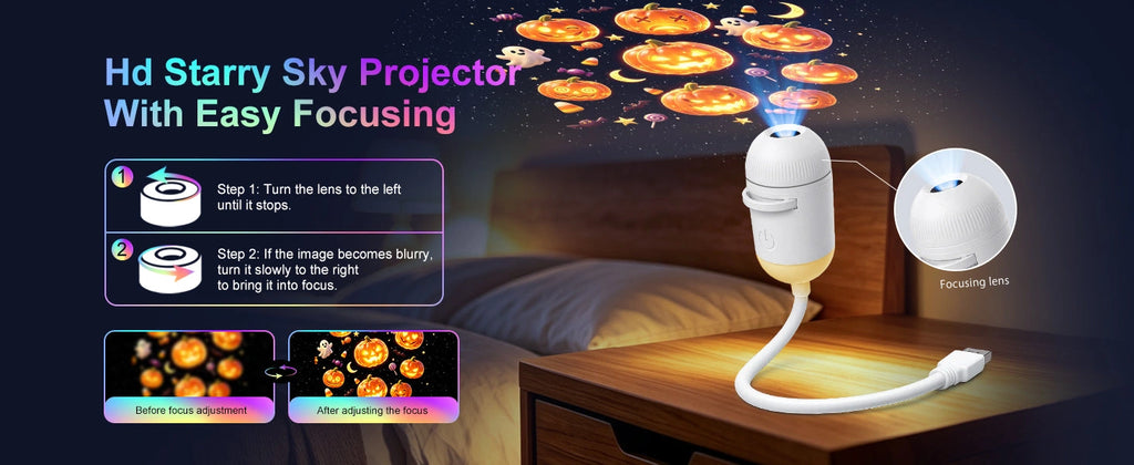 Sevair Deco Halloween Galaxy Projector with 12 Slides focus steps