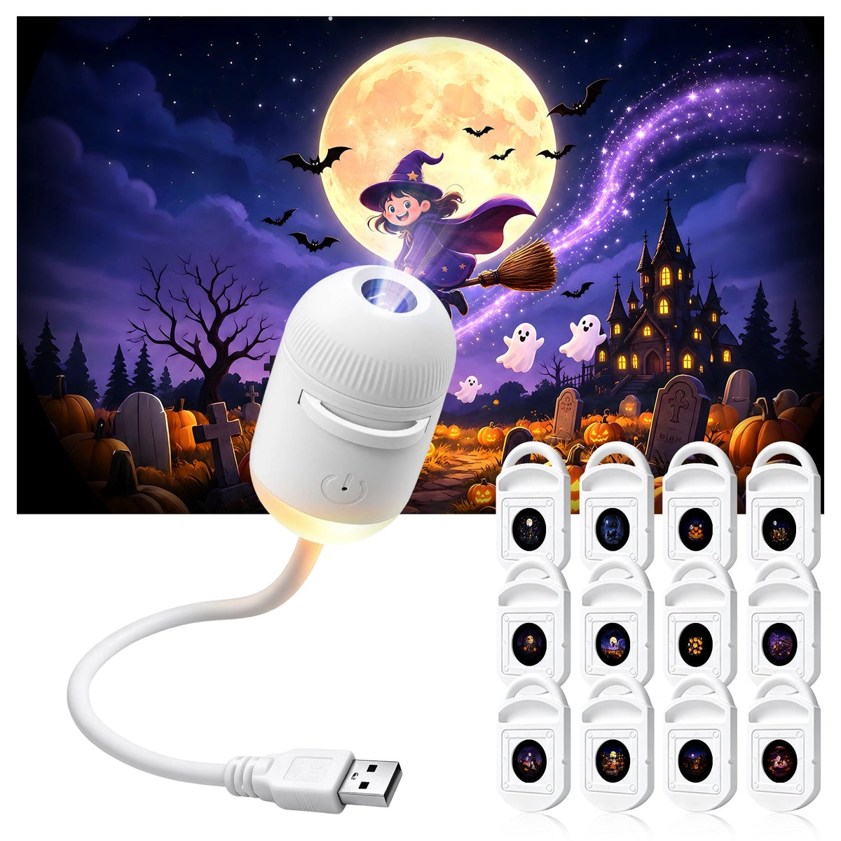 Sevair Deco Halloween Galaxy Projector with 12 Slides slide overview
