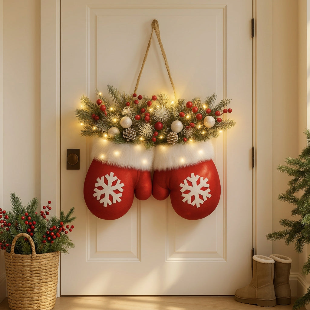 Sevair Deco LED Christmas Mitten Wreath 1