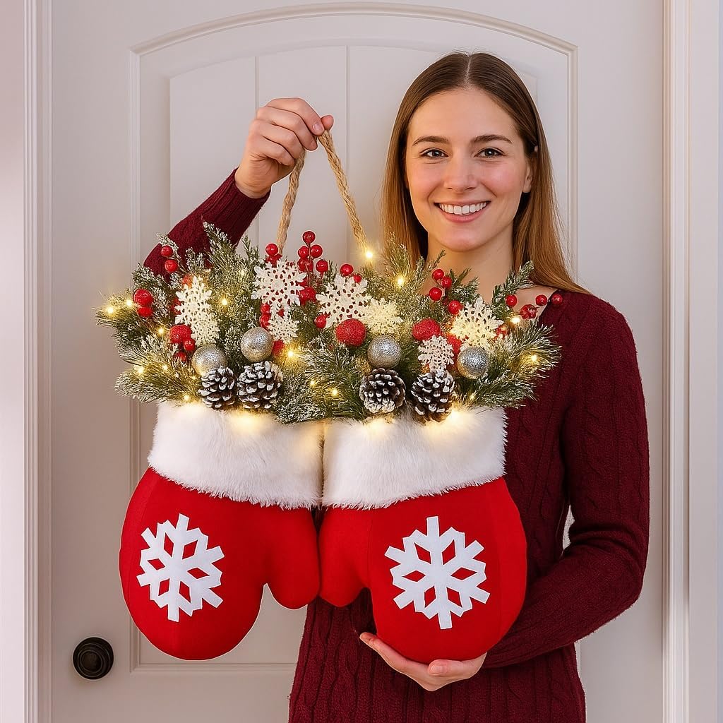 Sevair Deco LED Christmas Mitten Wreath 2