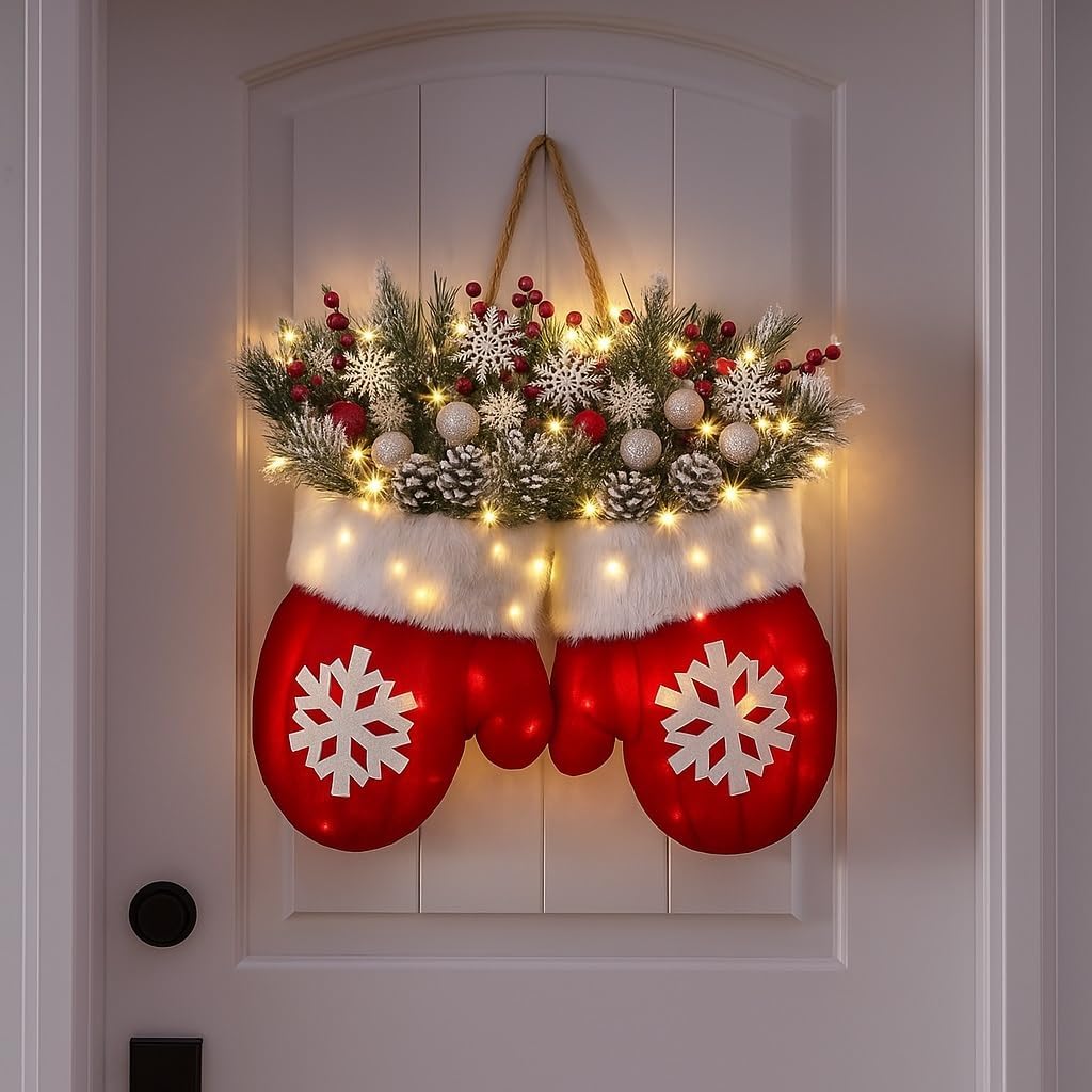 Sevair Deco LED Christmas Mitten Wreath 3