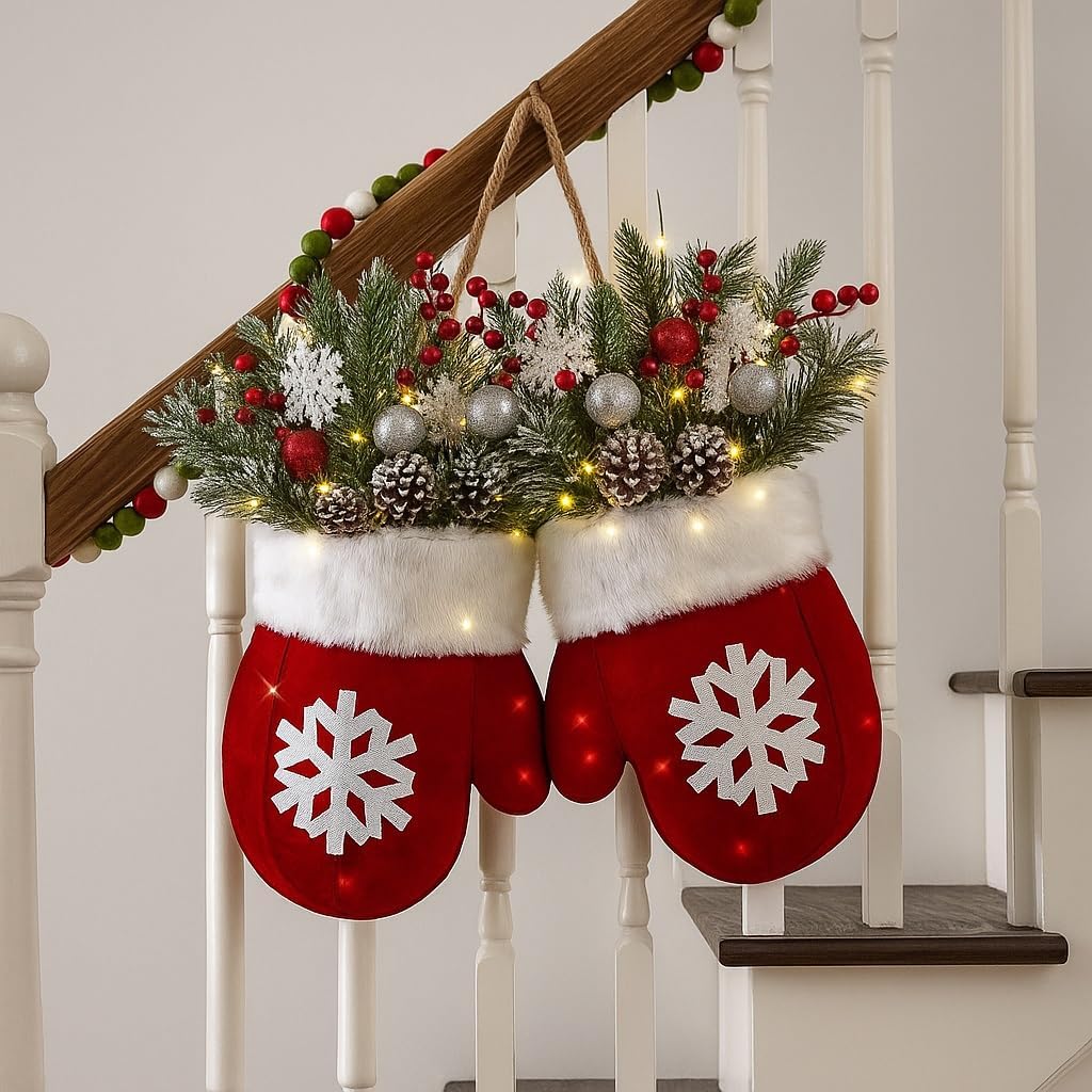 Sevair Deco LED Christmas Mitten Wreath 6