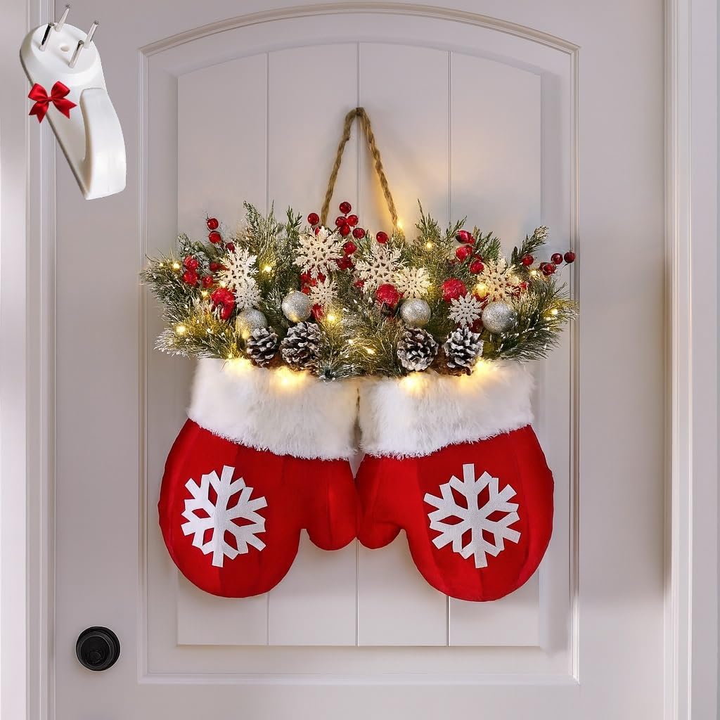 Sevair Deco LED Christmas Mitten Wreath 7