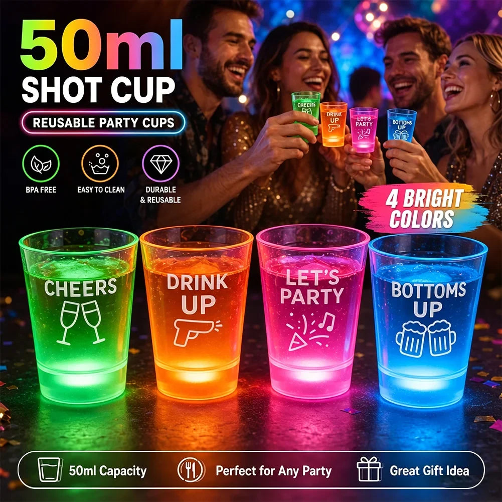 Sevair Deco LED Flashing Shot Glasses 4-Pack party features