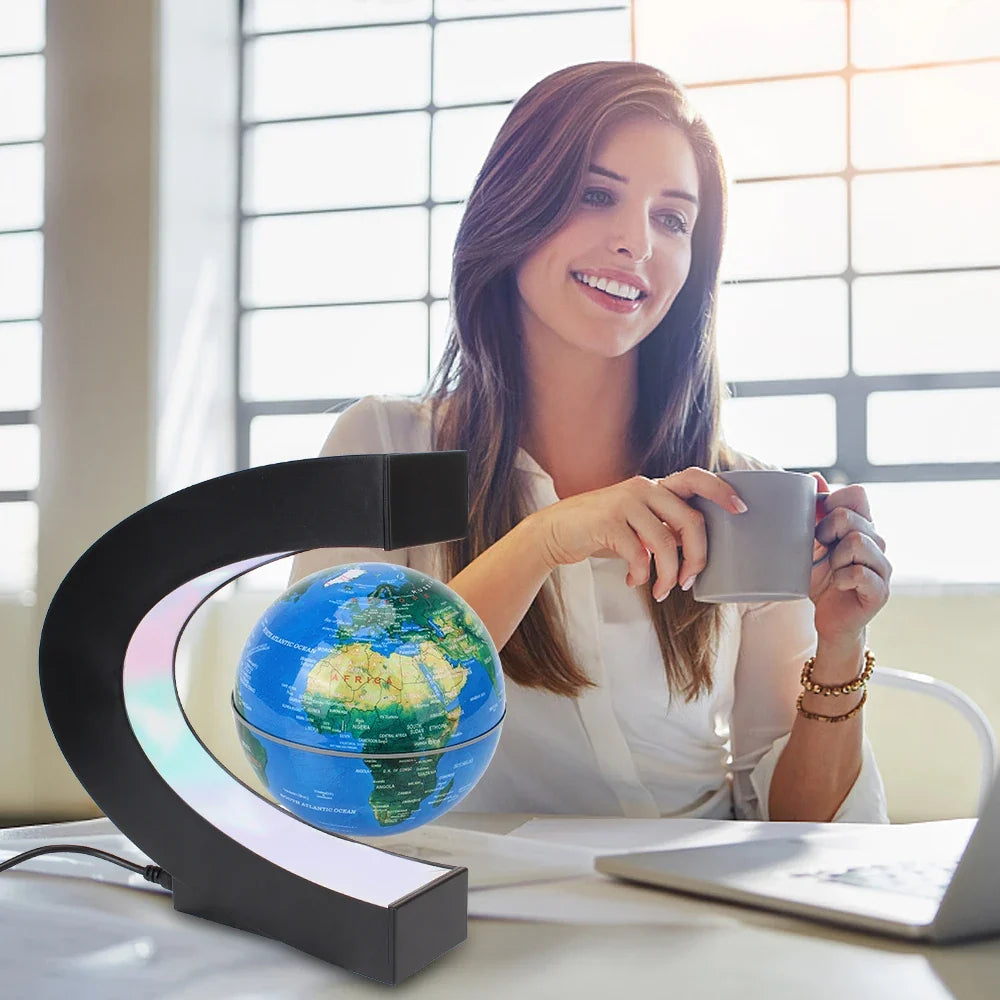Sevair Deco Levitating Earth Globe Lamp with LED Glow workspace