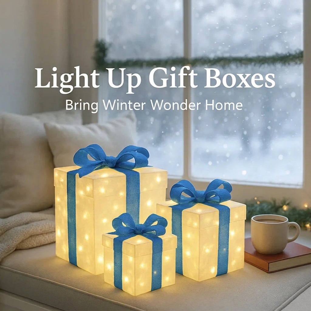 Sevair Deco Light Up Christmas Gift Boxes Set of 3 blue decor