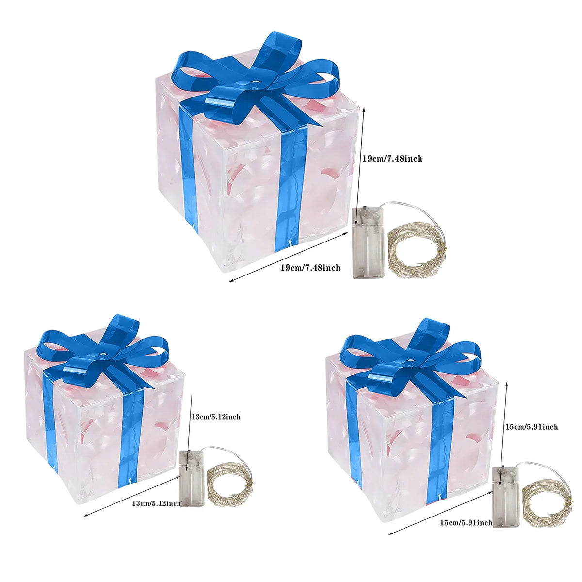 Sevair Deco Light Up Christmas Gift Boxes Set of 3 blue dimensions