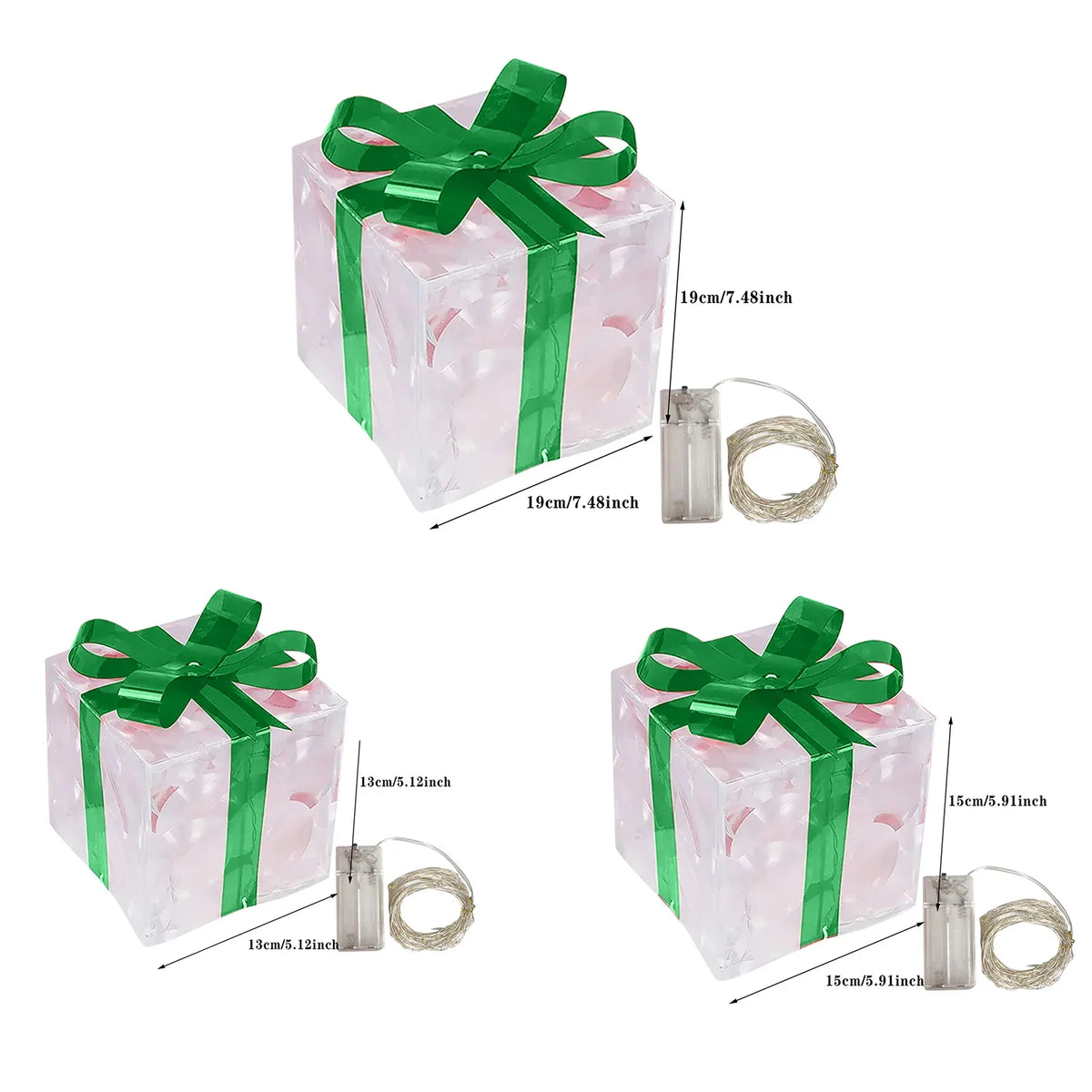 Sevair Deco Light Up Christmas Gift Boxes Set of 3 green dimensions