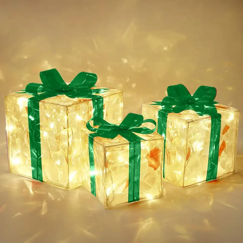 Sevair Deco Light Up Christmas Gift Boxes Set of 3 green glow