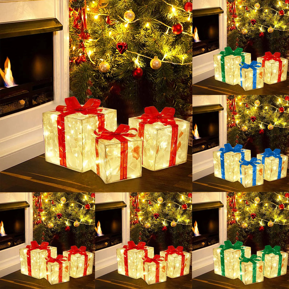 Sevair Deco Light Up Christmas Gift Boxes Set of 3 holiday collage