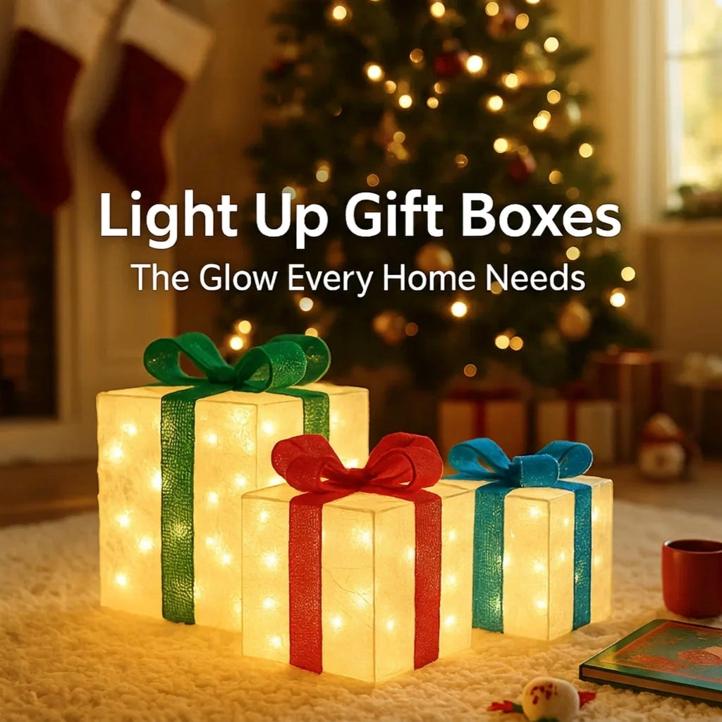 Sevair Deco Light Up Christmas Gift Boxes Set of 3 mixed display