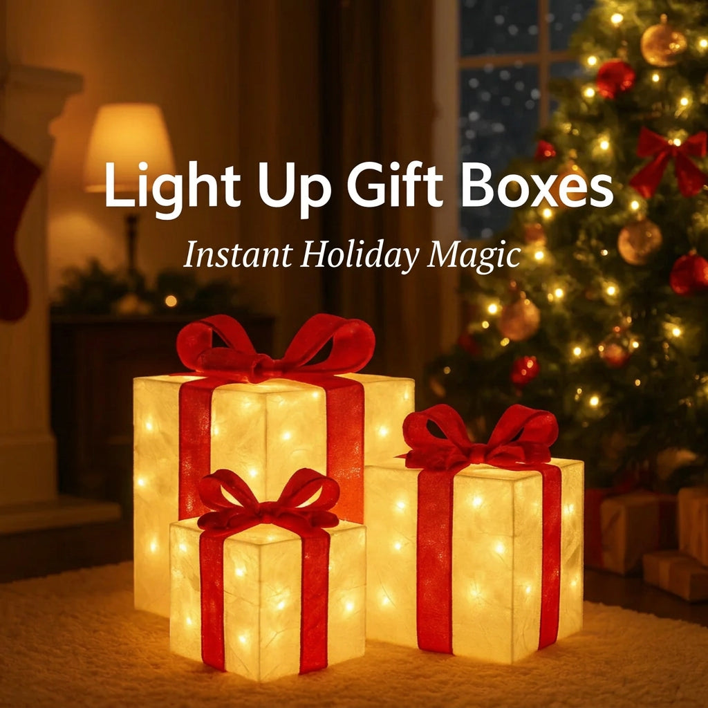 Sevair Deco Light Up Christmas Gift Boxes Set of 3 red display