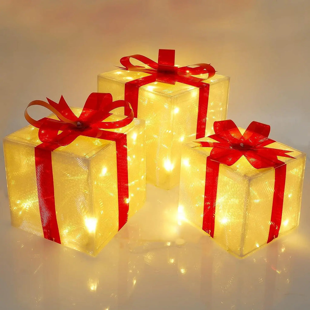 Sevair Deco Light Up Christmas Gift Boxes Set of 3 red set