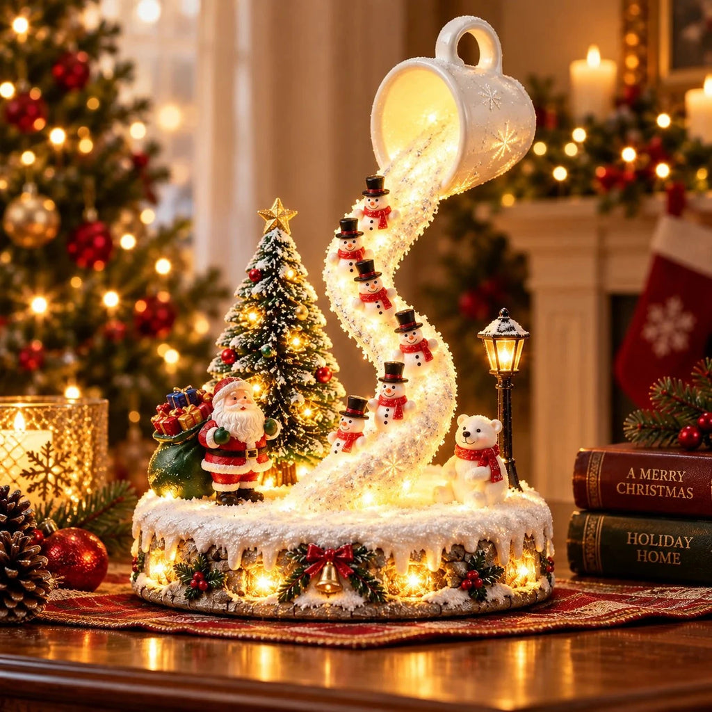 Sevair Deco Lighted Christmas Scene with Golden Glow snowman mug