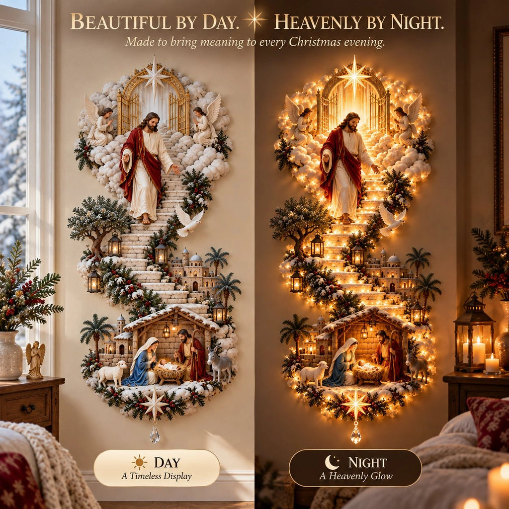Sevair Deco Lighted Christmas Wall Hanging day night