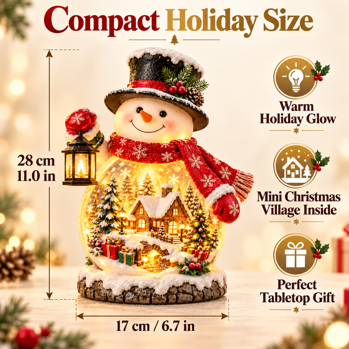 Sevair Deco Lighted Snowman Christmas Village dimensions