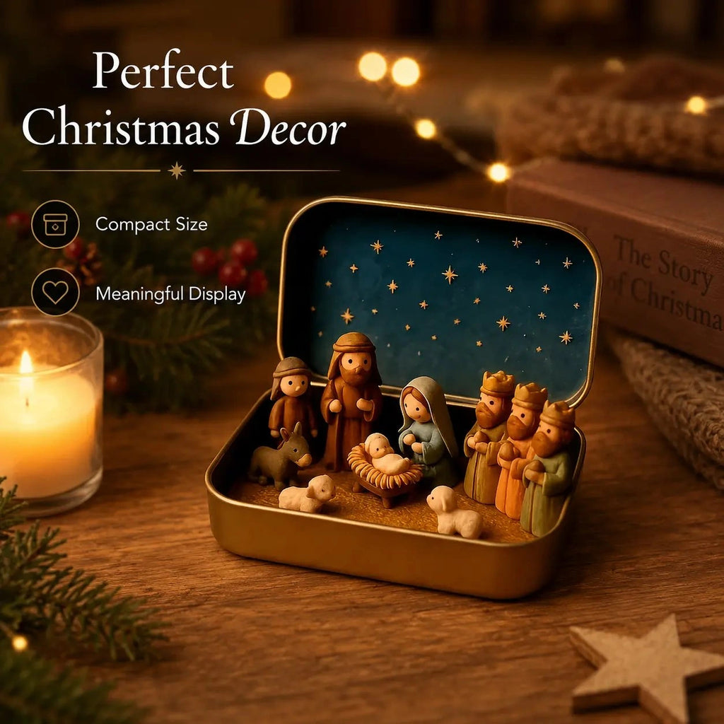 Sevair Deco Mini Nativity Scene in Keepsake Tin christmas display