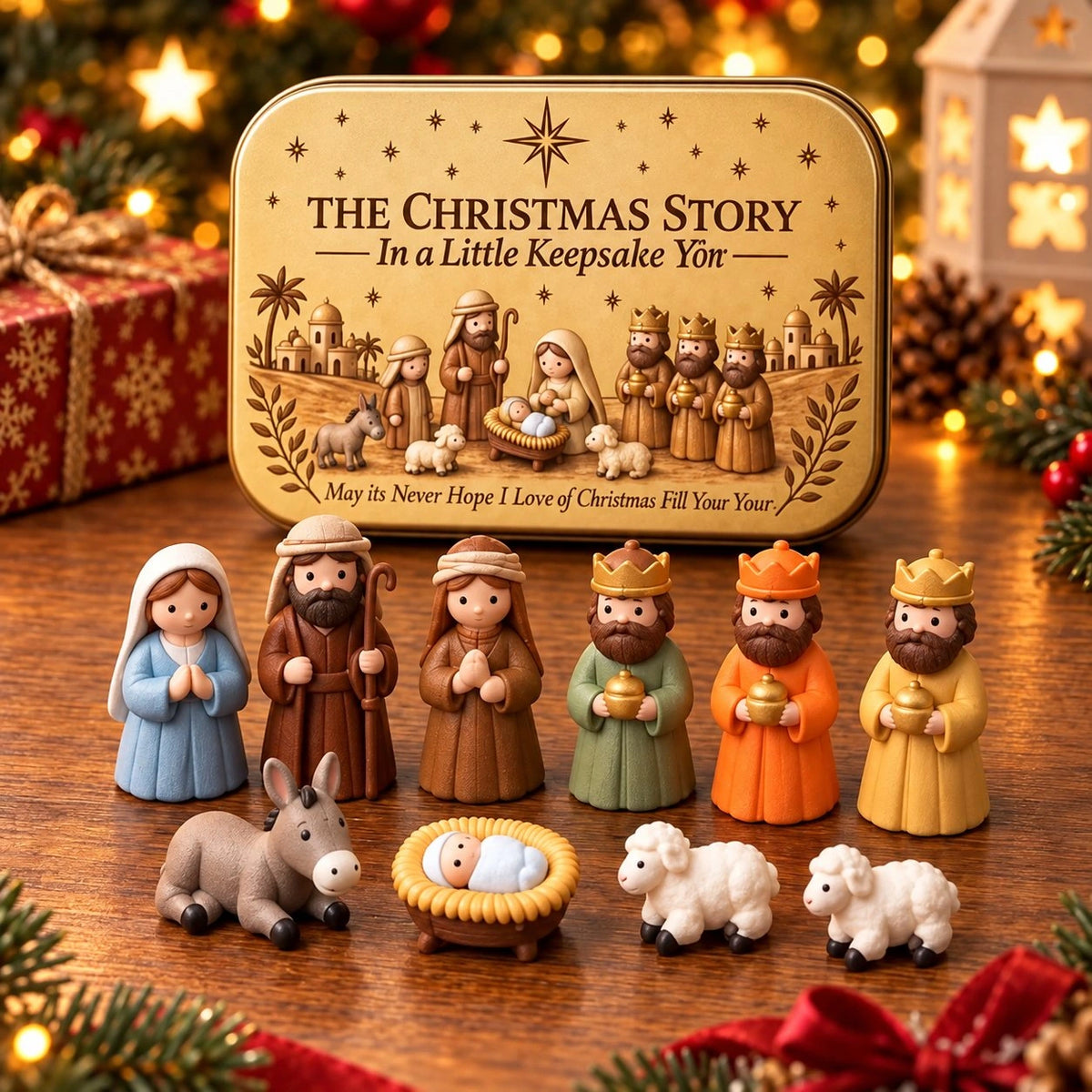 Sevair Deco Mini Nativity Scene in Keepsake Tin complete set