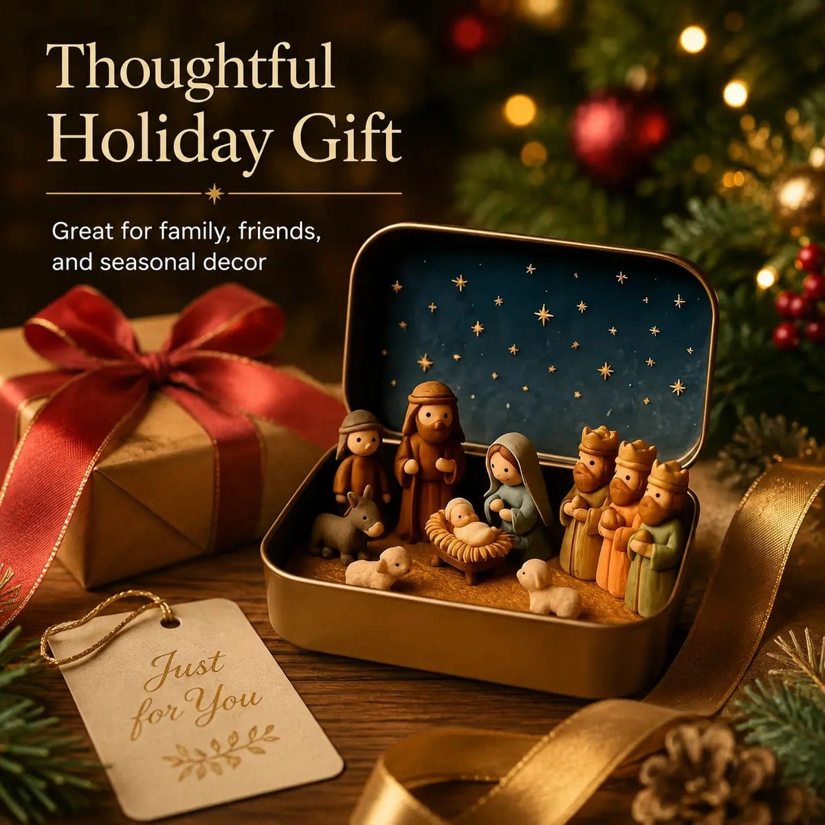 Sevair Deco Mini Nativity Scene in Keepsake Tin holiday gift