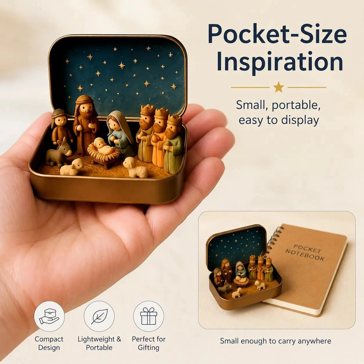 Sevair Deco Mini Nativity Scene in Keepsake Tin palm size
