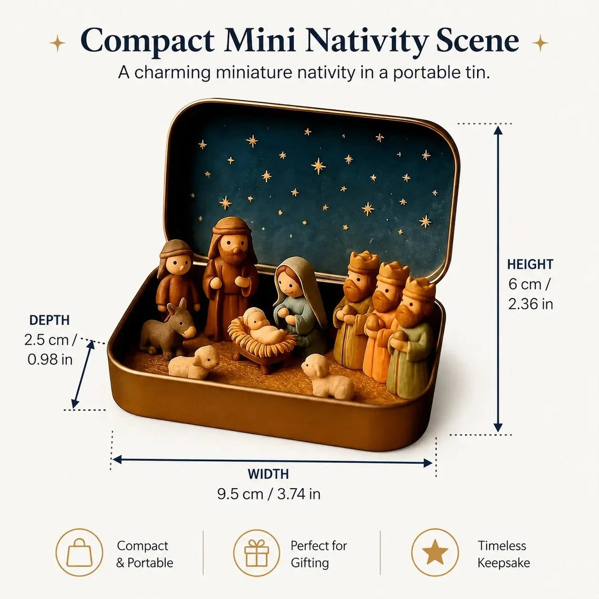 Sevair Deco Mini Nativity Scene in Keepsake Tin size guide