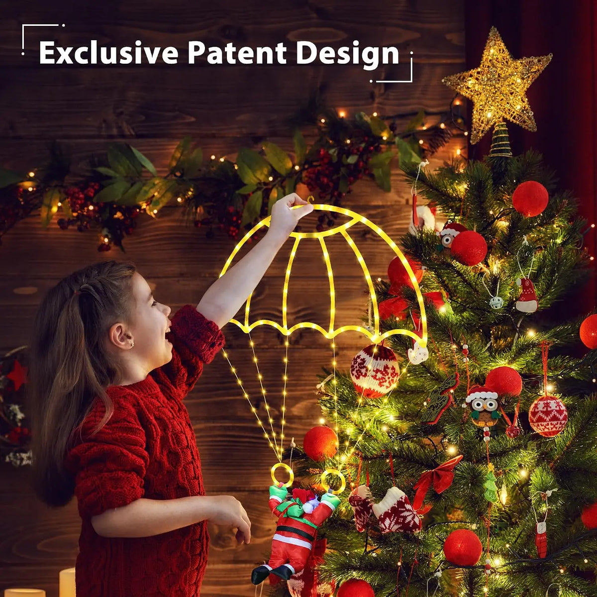 Sevair Deco Parachuting Santa Christmas Lights hanging christmas tree