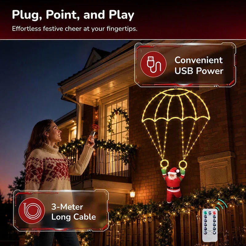 Sevair Deco Parachuting Santa Christmas Lights usb cable remote