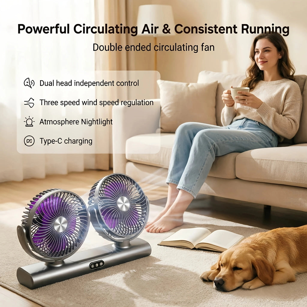 Sevair Deco rechargeable dual head portable fan living room