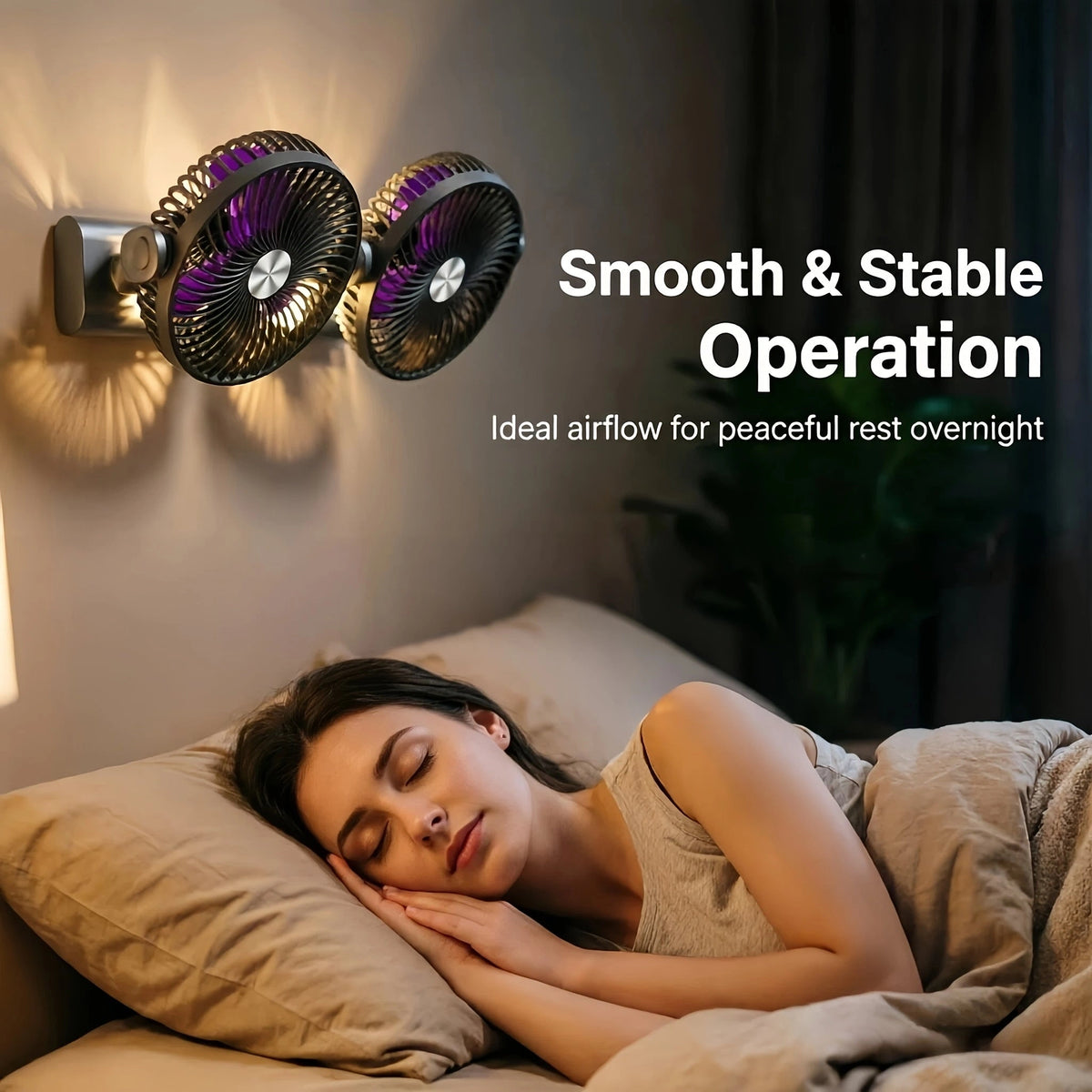Sevair Deco rechargeable dual head portable fan night light
