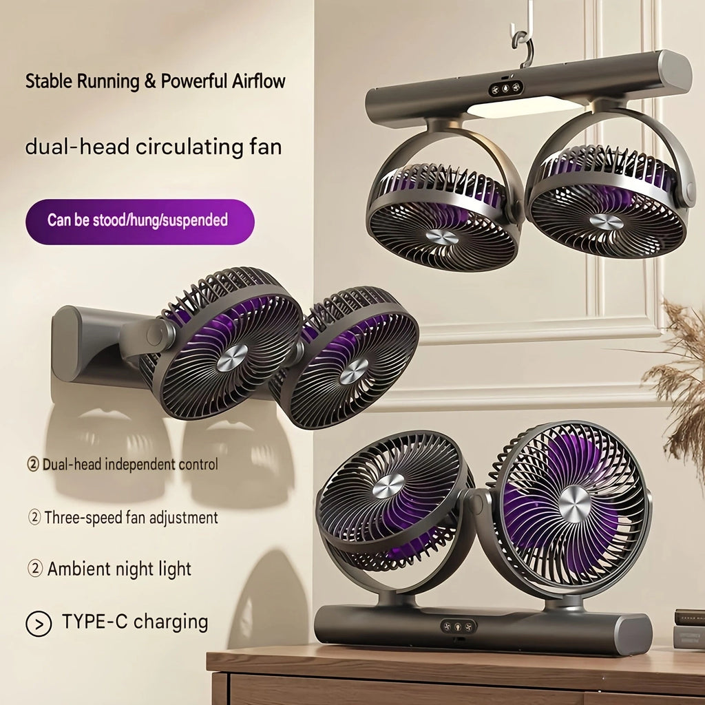 Sevair Deco rechargeable dual head portable fan placement options